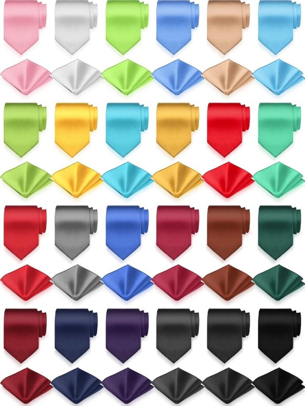 48 Pcs Men's Satin Ties & Pocket Squares Set - Stylish Accessories for Any